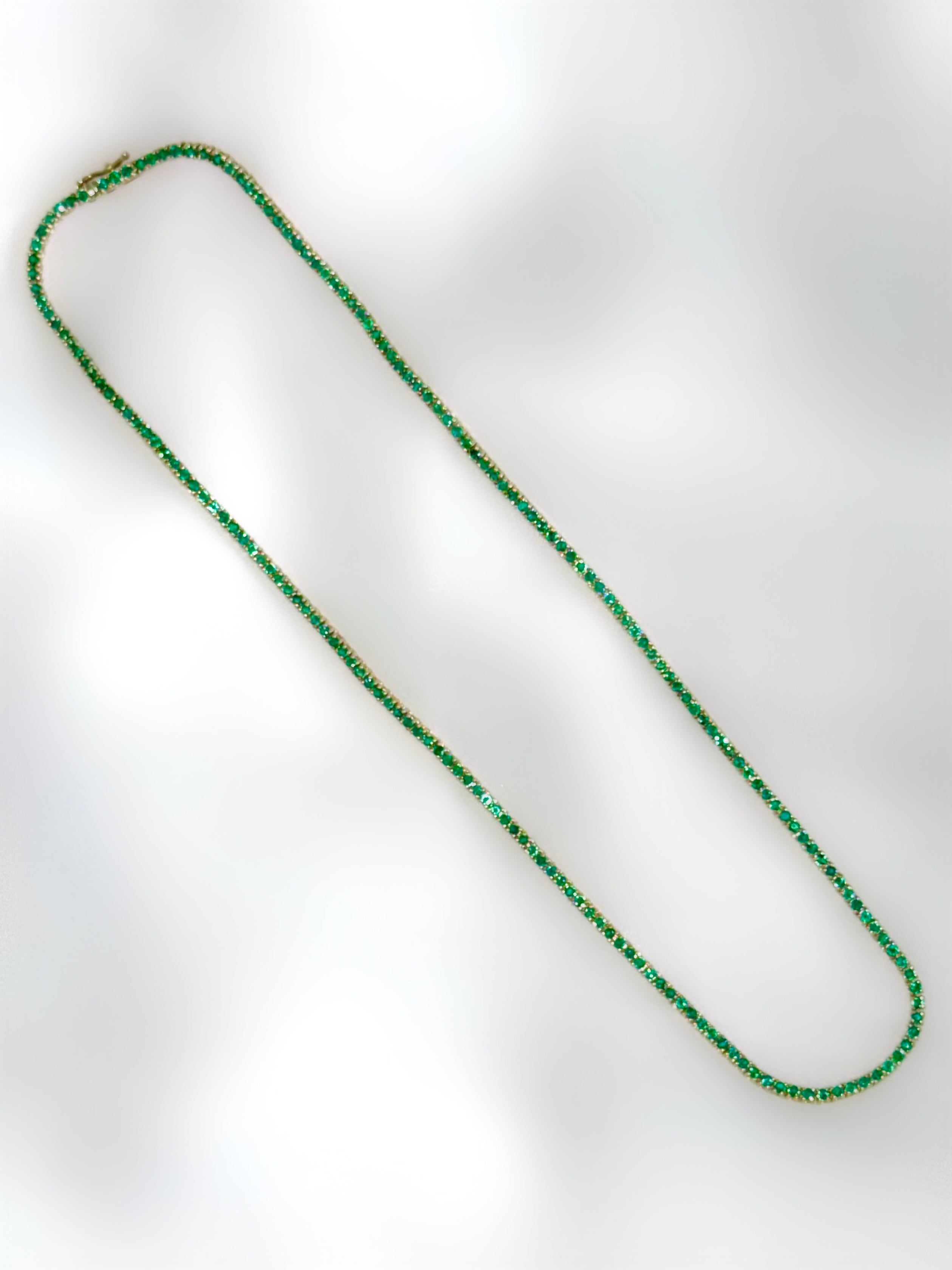 Emerald Tennis Necklace in 14K Yellow Gold – 5.42 CTW Fine Jewelry Statement