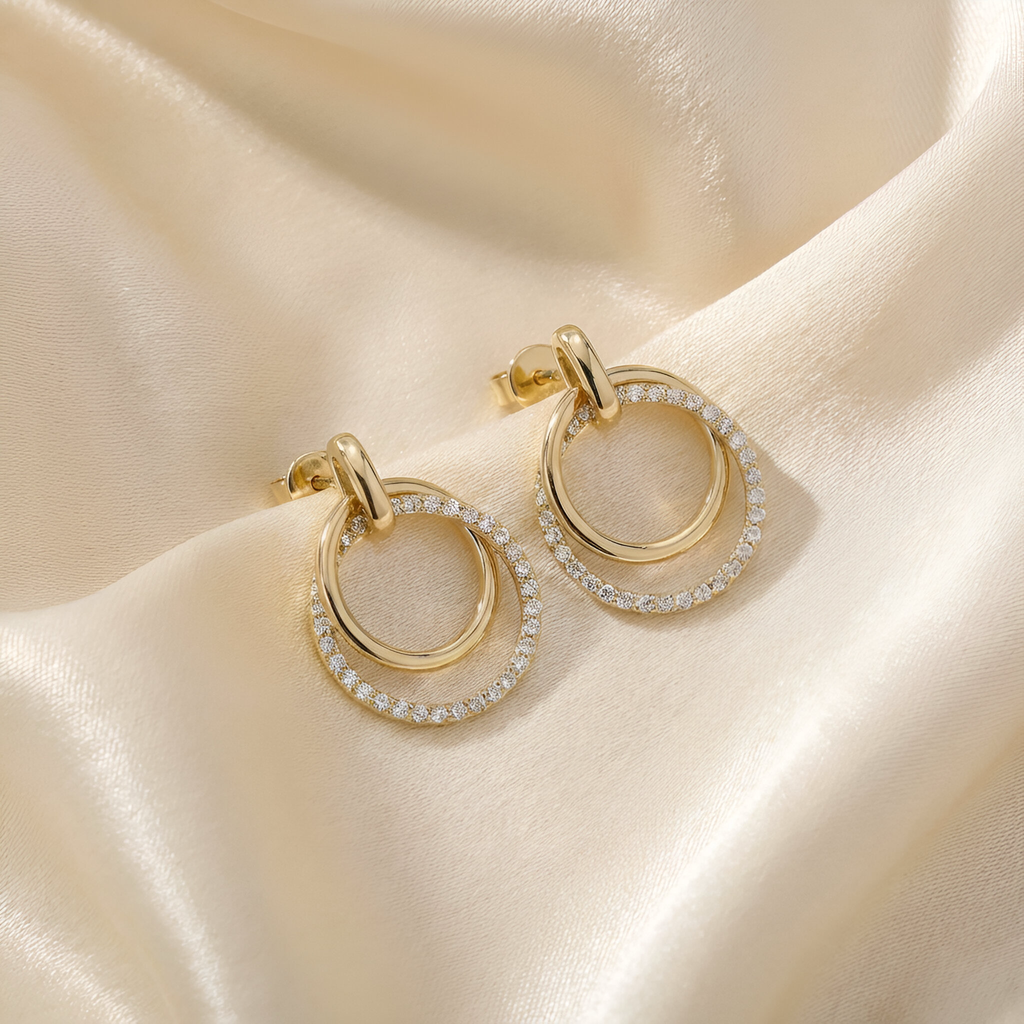 Double Diamond Hoops in 14K Yellow Gold