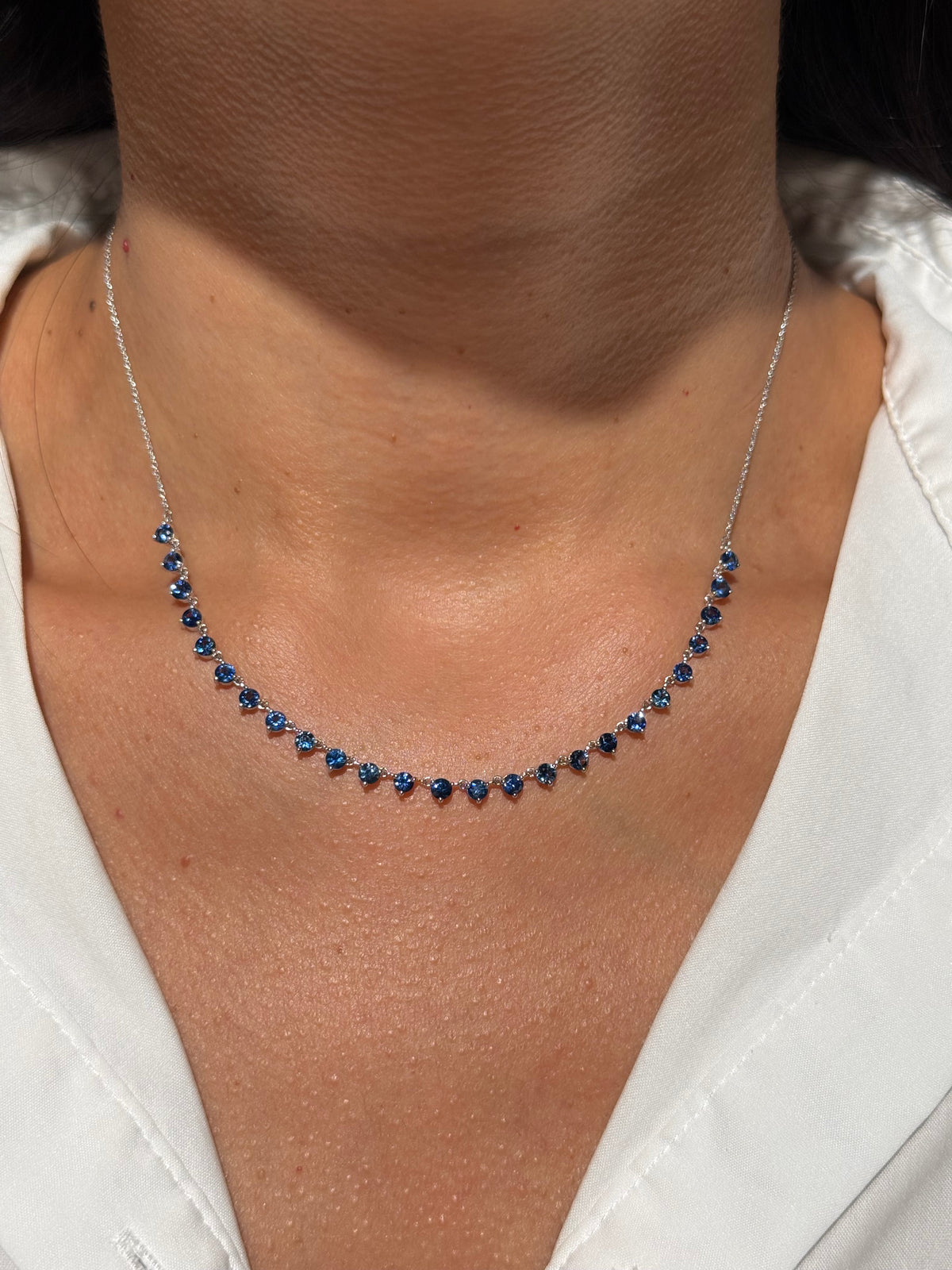 Blue Sapphire Station Necklace in 14K White Gold – 2.49 CTW Natural Blue Sapphires