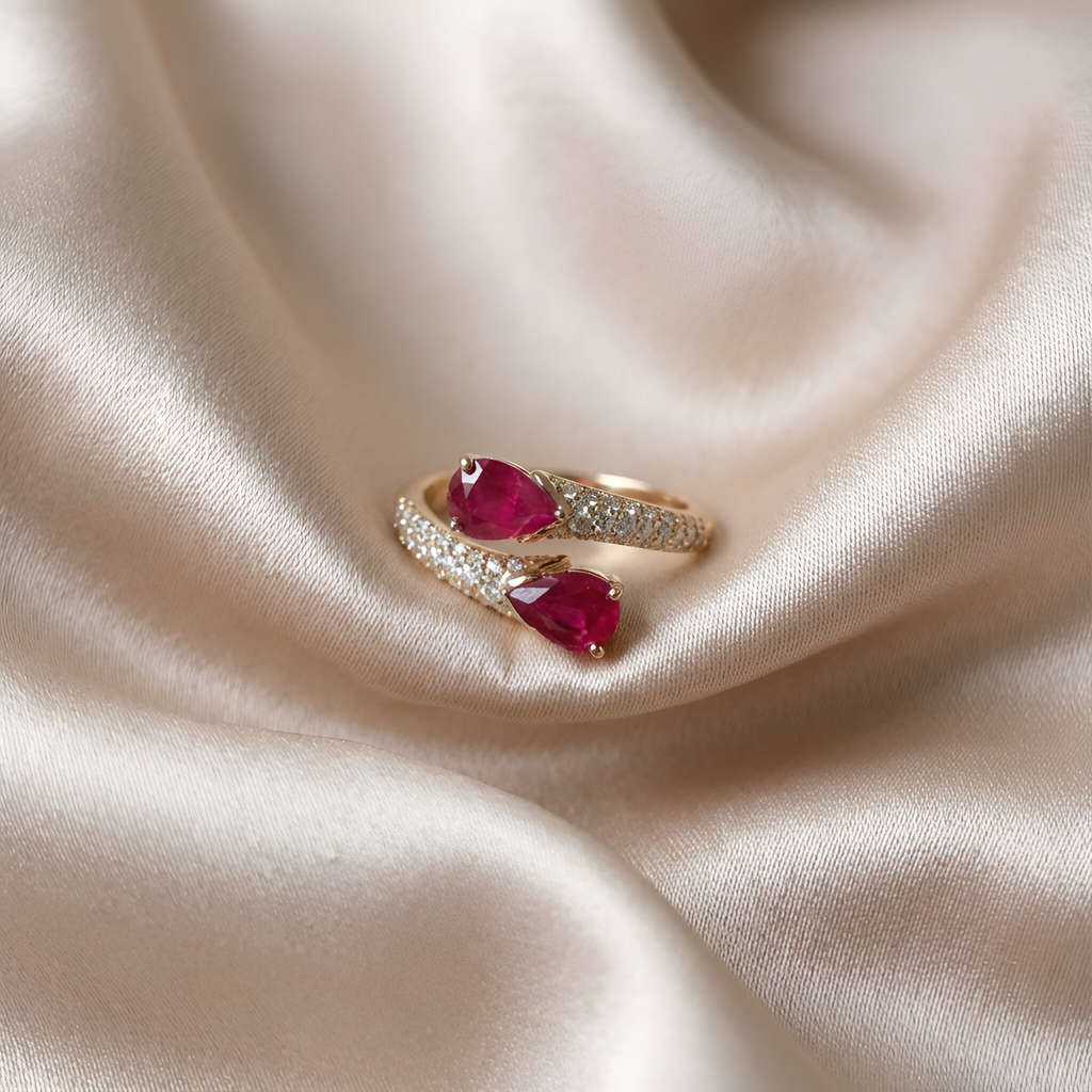 Ruby Diamond Bypass Ring in 14k Yellow Gold