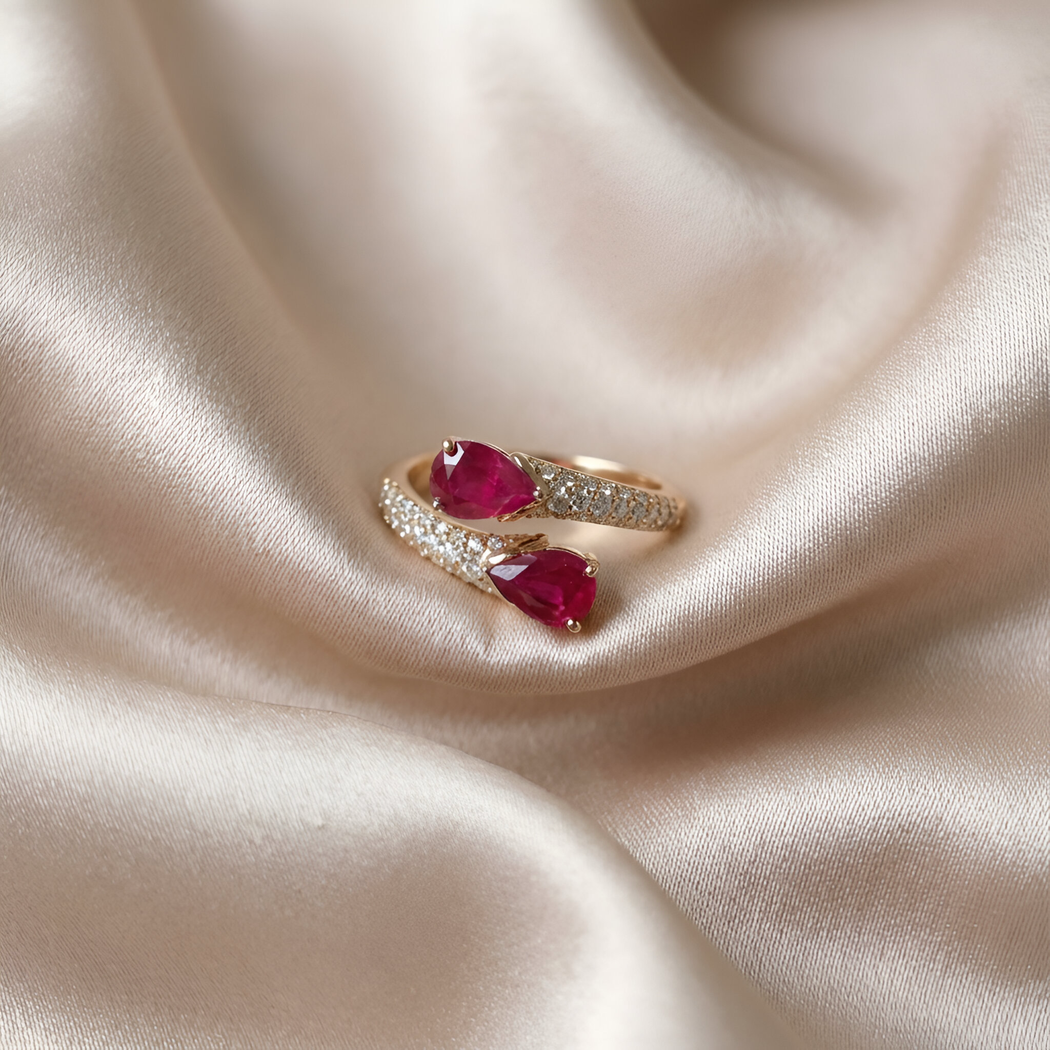 Ruby Diamond Bypass Ring in 14k Yellow Gold