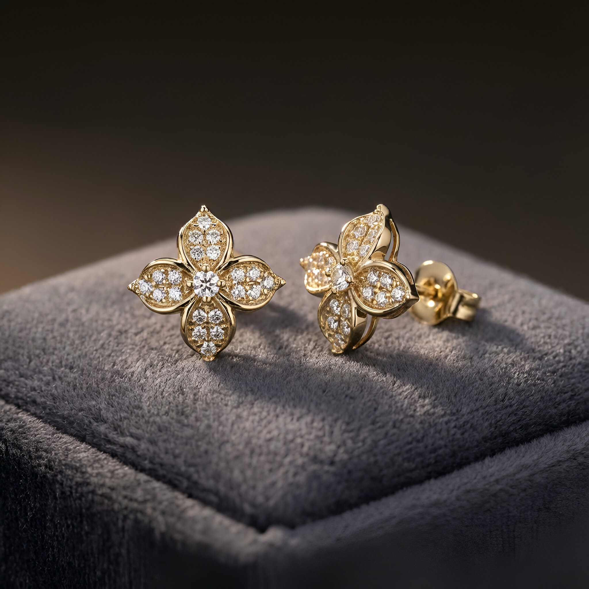 Floral Diamond Earrings in 14K Yellow Gold
