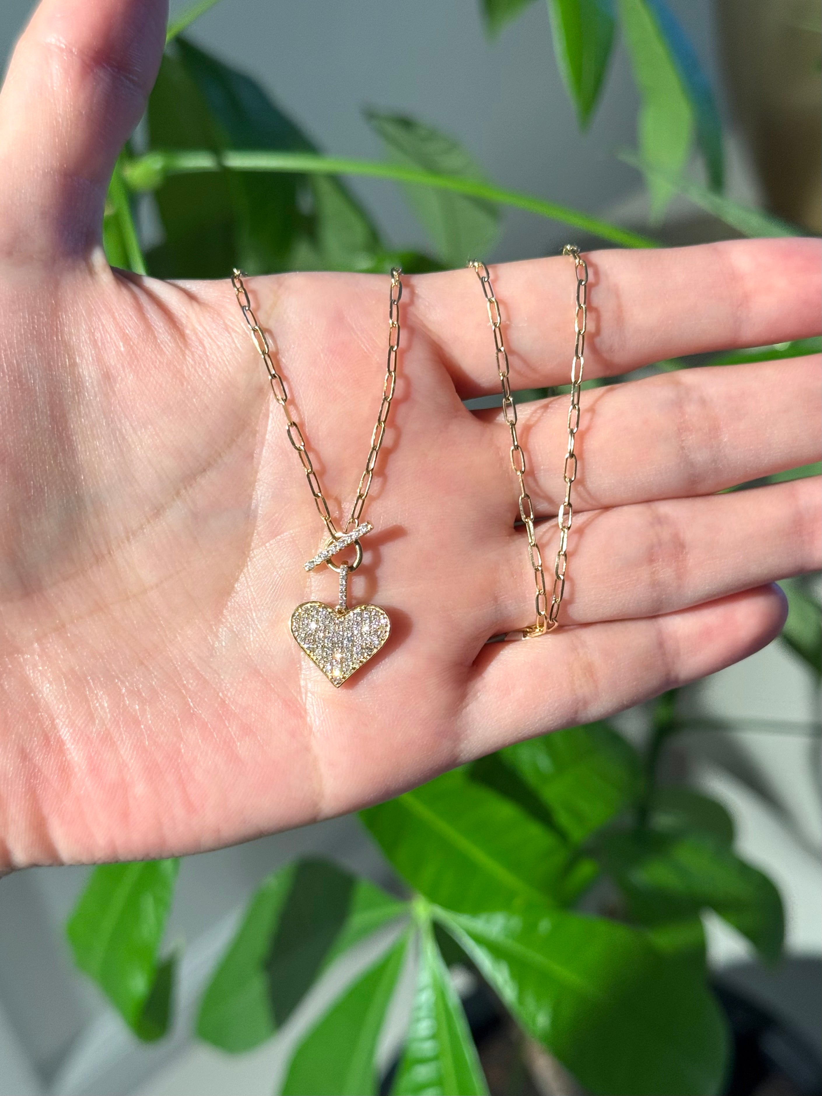Diamond Heart Toggle Necklace in 18K Yellow Gold – 0.47 CTW Natural Diamonds