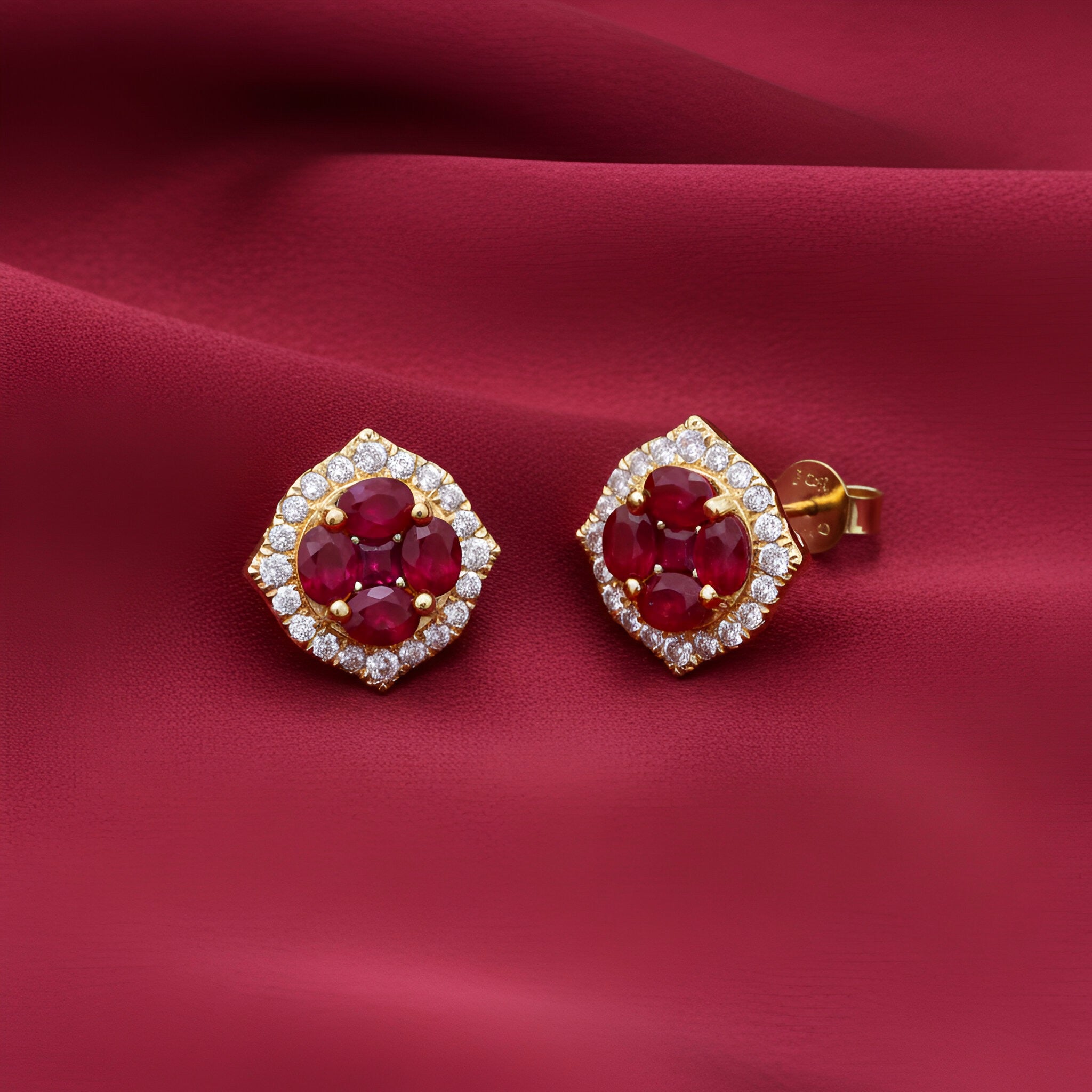 Ruby Diamond Earrings in 14K Yellow Gold
