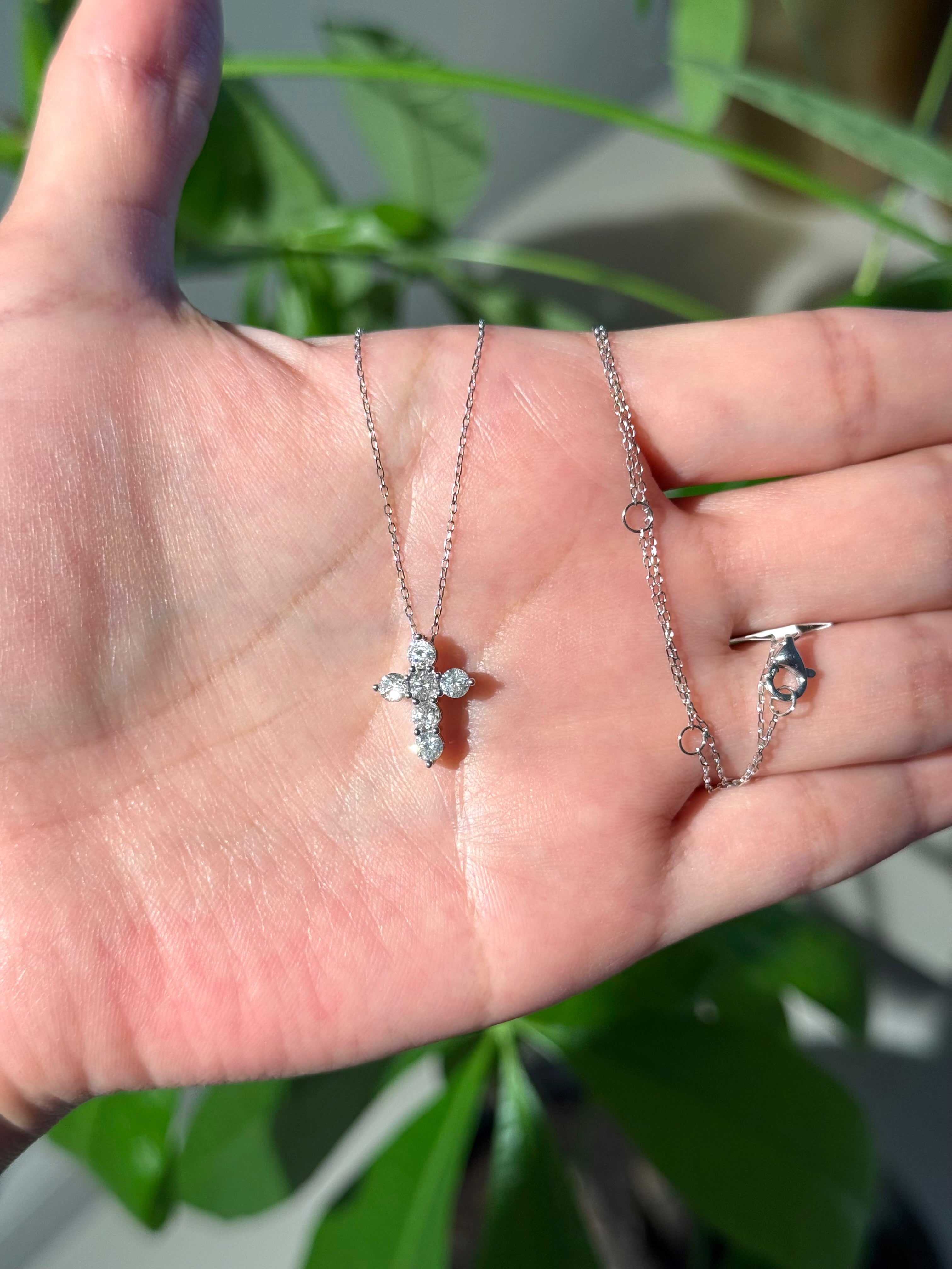Diamond Cross Pendant Necklace in 14K White Gold – 0.75 CTW Natural Diamonds