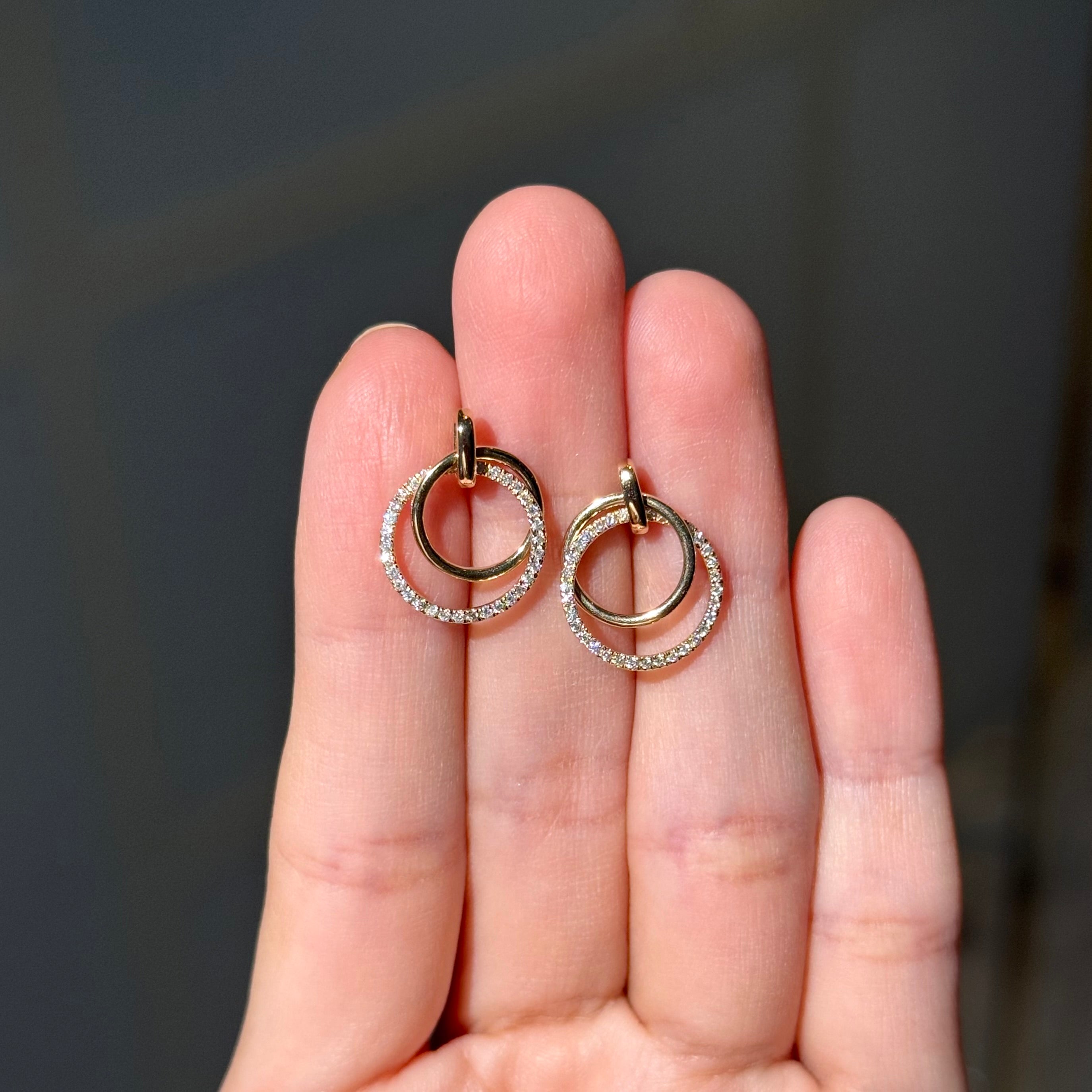 Double Diamond Hoops in 14K Yellow Gold
