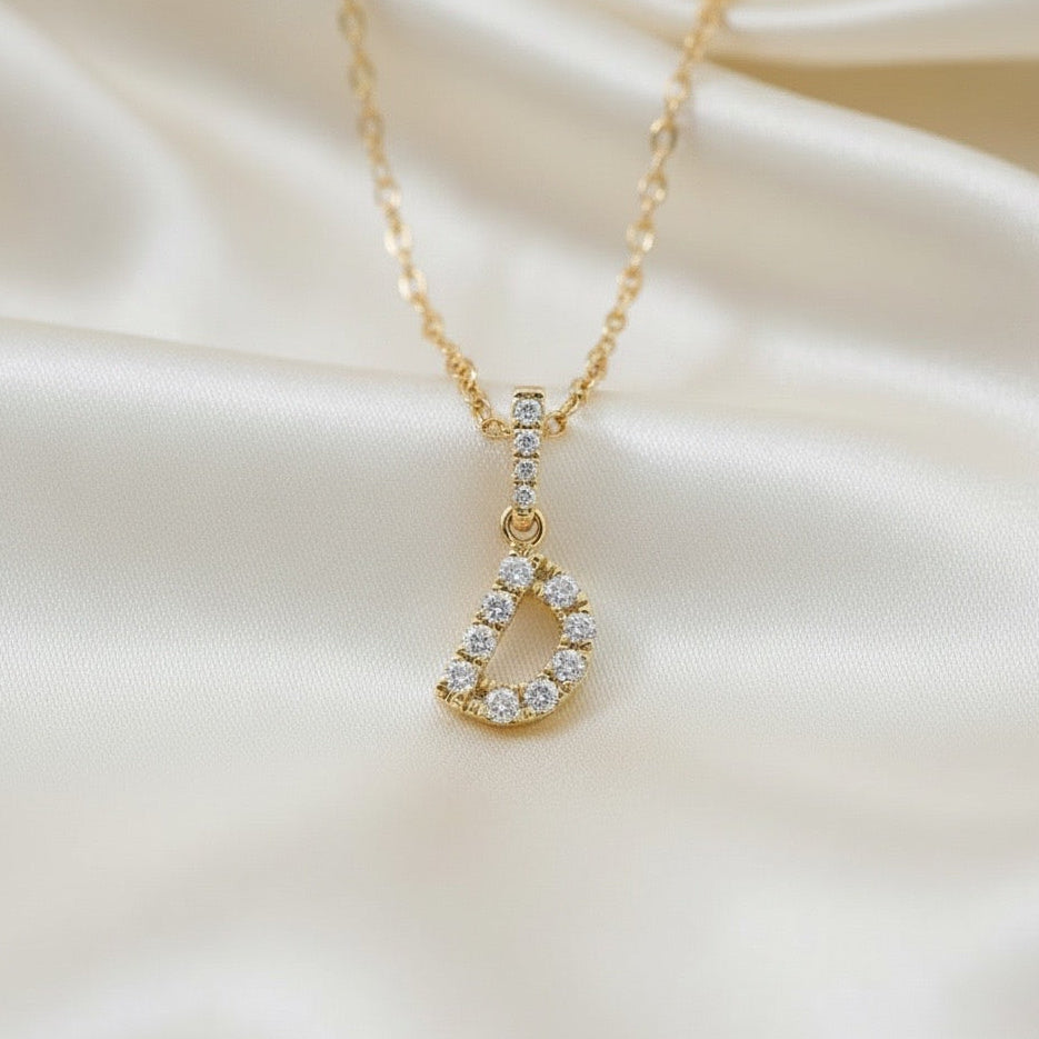 Diamond Initial “D” Necklace in 14K Yellow Gold – 0.11 CTW Natural Diamonds