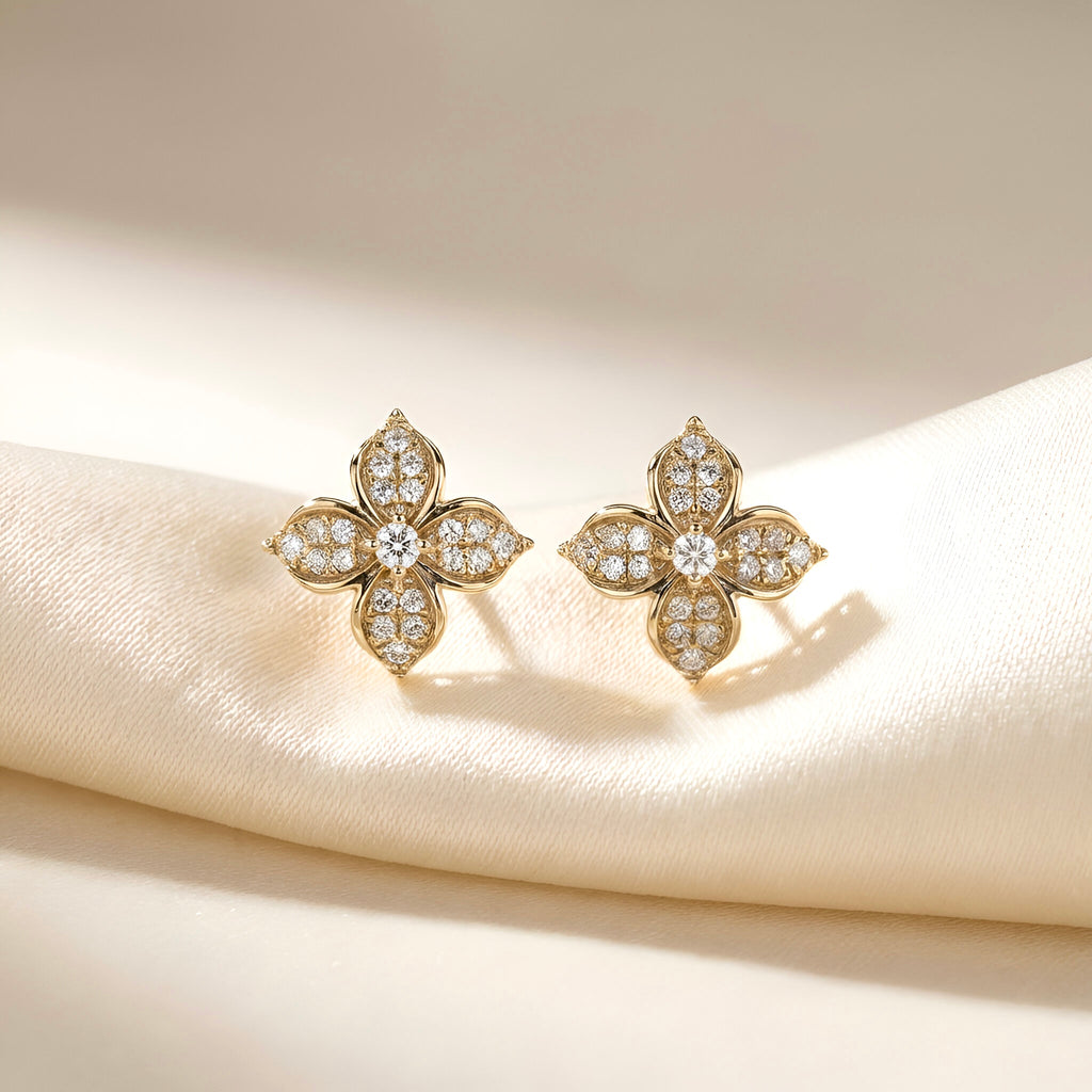 Floral Diamond Earrings in 14K Yellow Gold