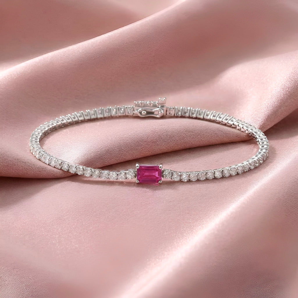 Ruby Diamond Tennis Bracelet in 14K Diamond Gold