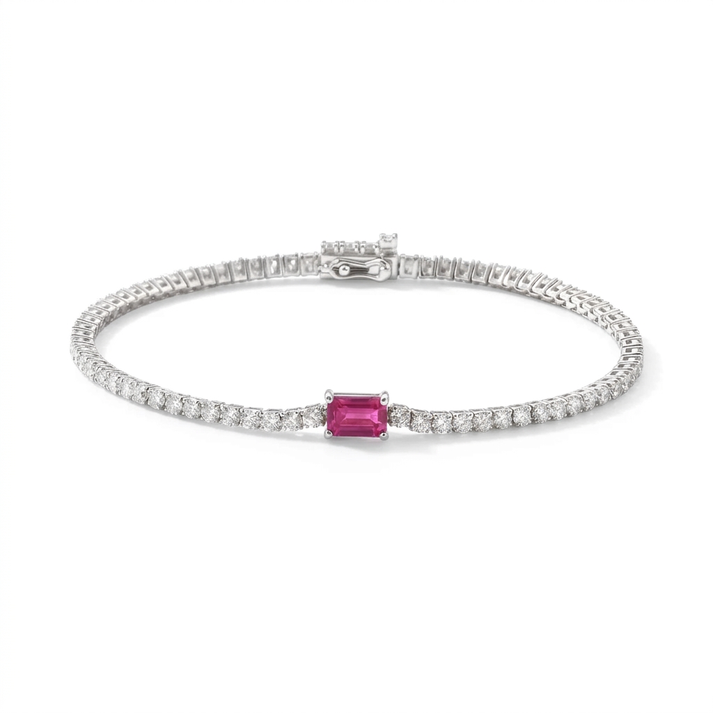 Ruby & Diamond Tennis Bracelet in 14K White Gold – 2.72 CTW Diamonds