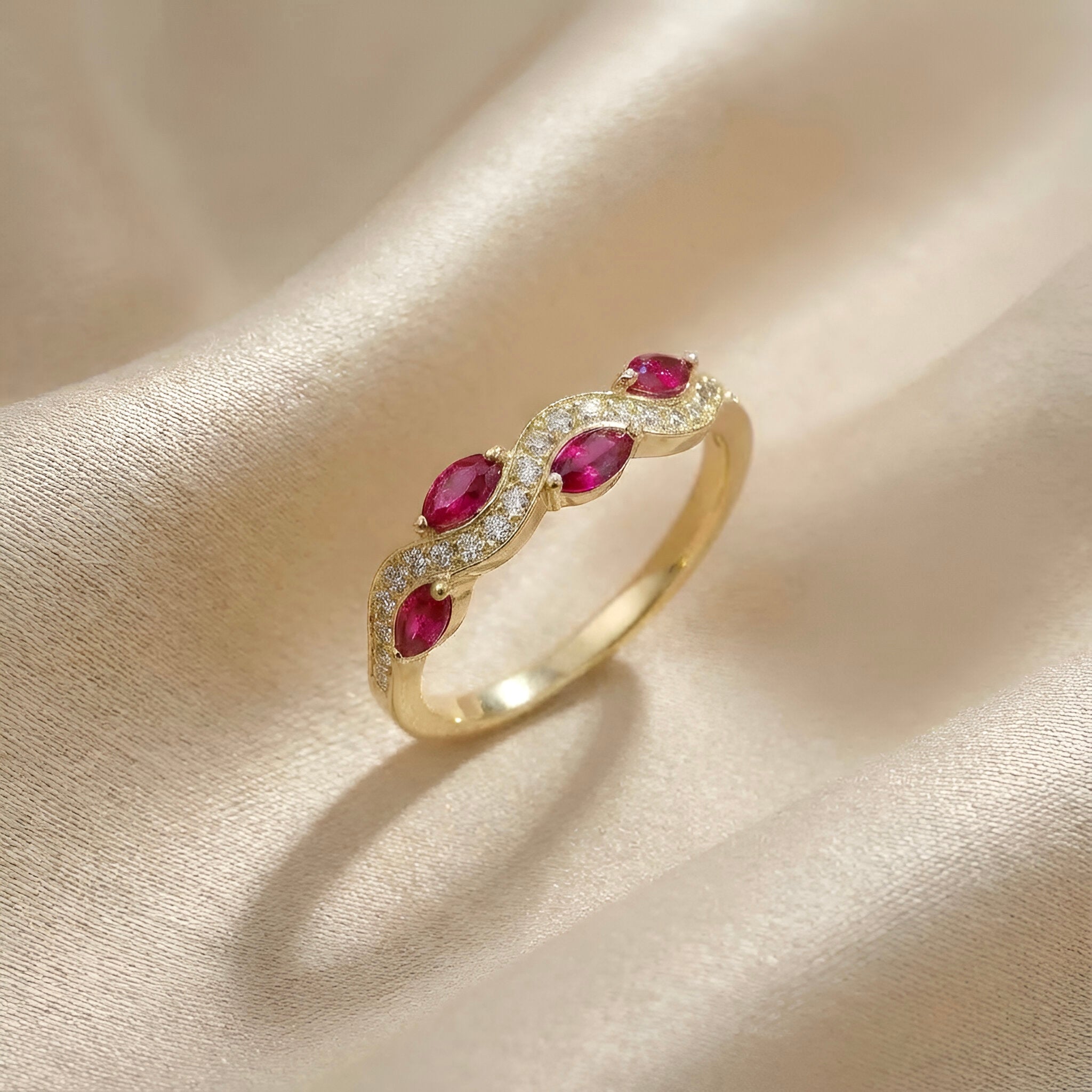 Ruby Diamond Ring in 14K Yellow Gold