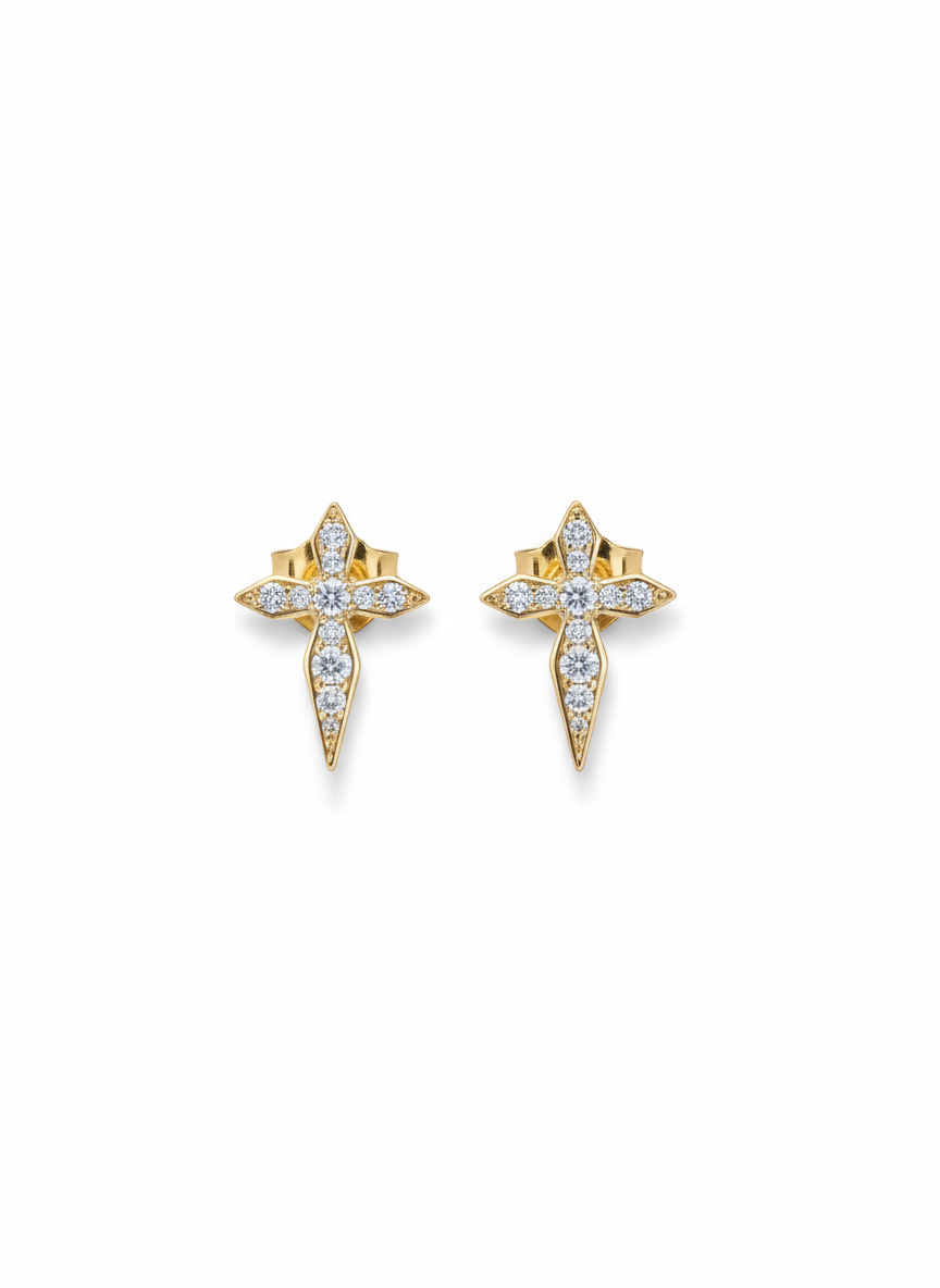 Sword Diamond Earring in 14K Yellow Gold