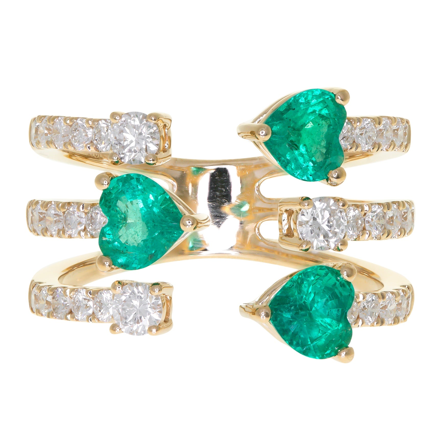 Emerald Diamond Ring in 18K Yellow Gold