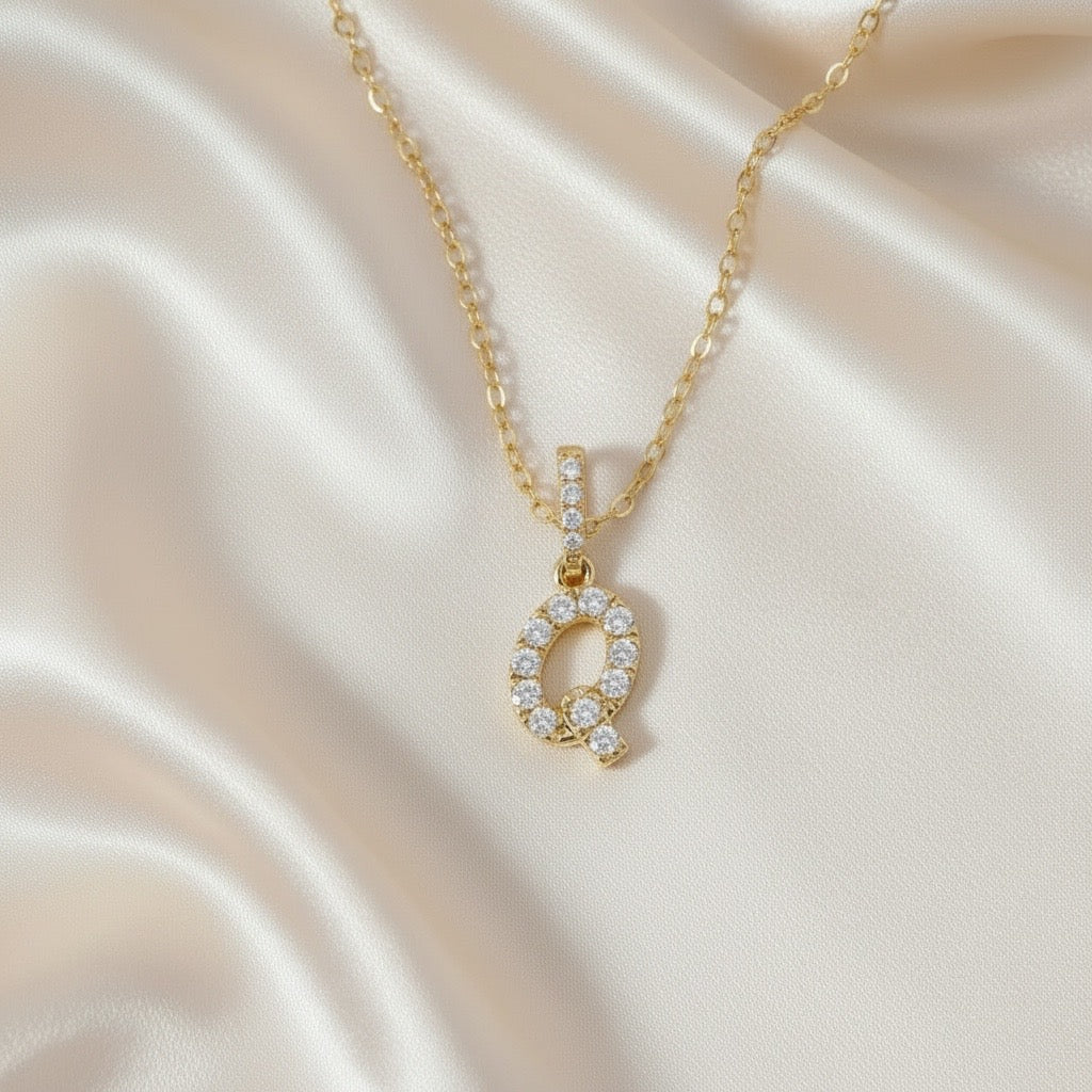 Diamond Initial “Q” Necklace in 14K Yellow Gold – 0.12 CTW Natural Diamonds