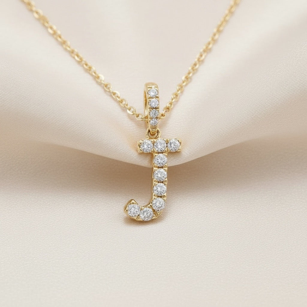 Diamond Initial “J” Necklace in 14K Yellow Gold – 0.13 CTW Natural Diamonds
