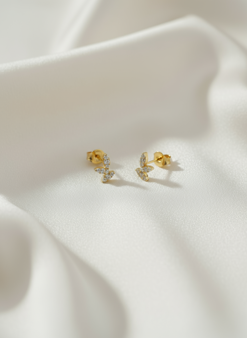 Leaf Diamond Studs in 14K Yellow Gold