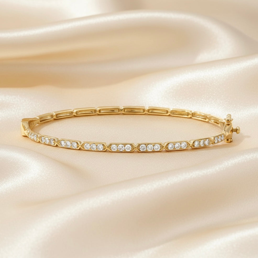 Solid Diamond Bangle Bracelet in 14K Yellow Gold – 0.70 CTW Natural Diamonds