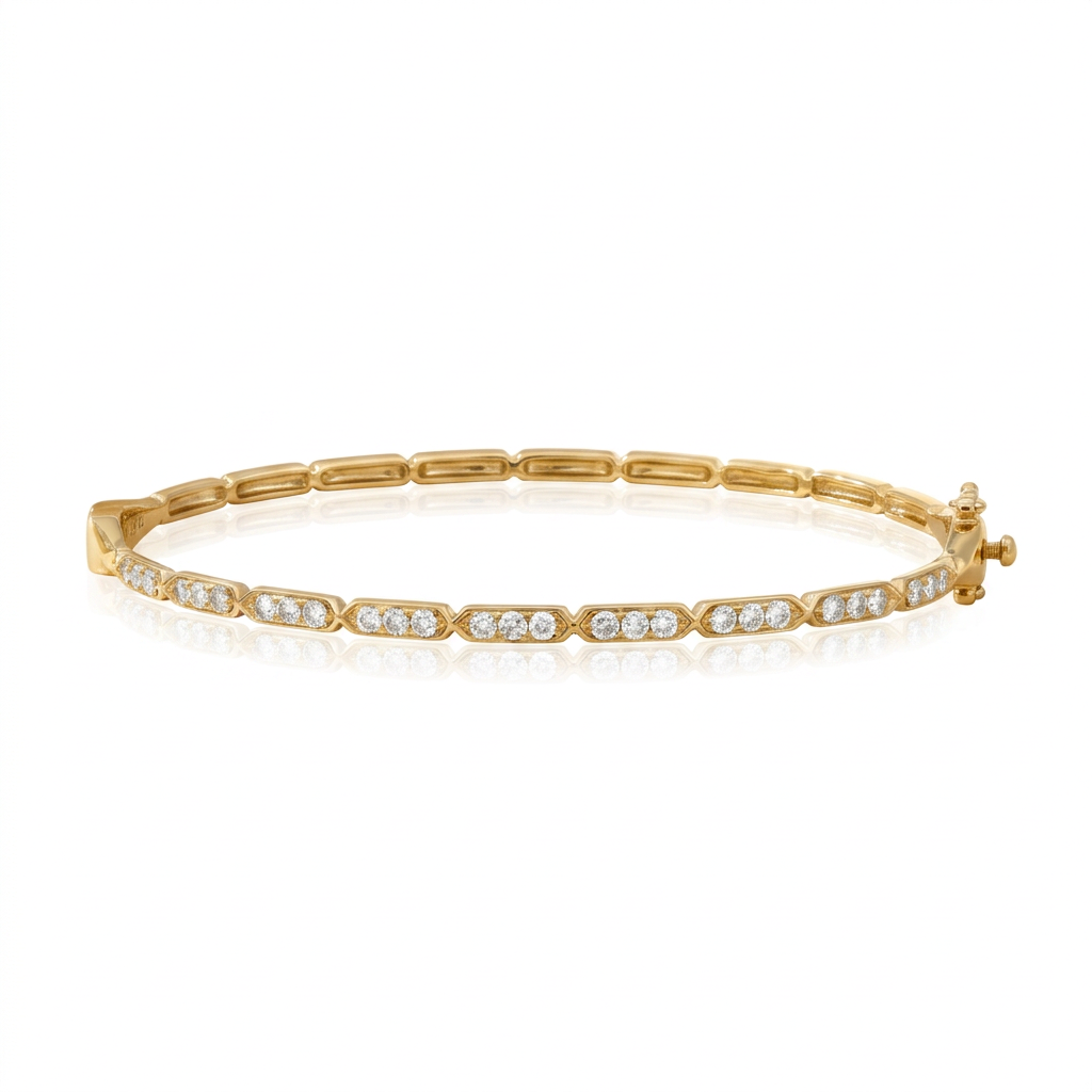 Solid Diamond Bangle Bracelet in 14K Yellow Gold – 0.70 CTW Natural Diamonds