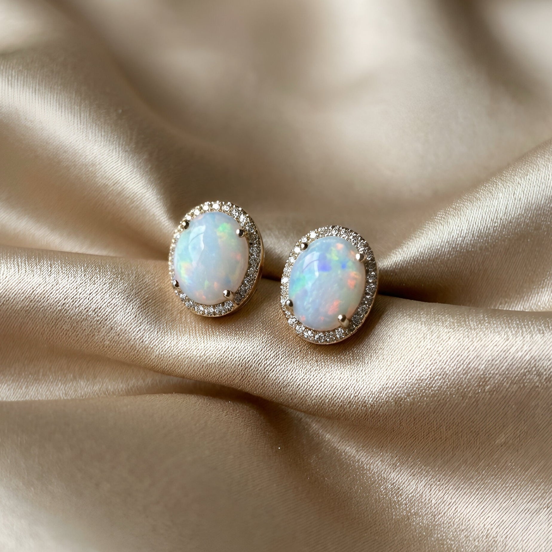Opal Diamond Earrings in 14k Yellow Gold