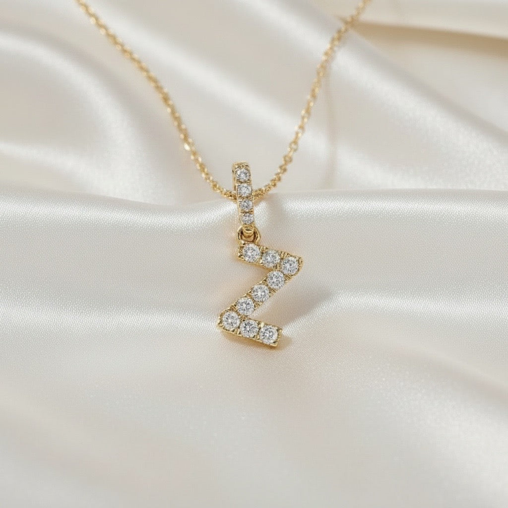 Diamond Initial “Z” Necklace in 14K Yellow Gold – 0.11 CTW Natural Diamonds