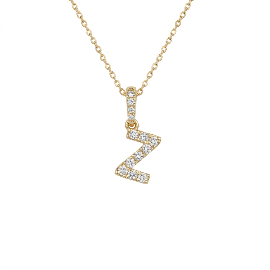 Diamond Initial “Z” Necklace in 14K Yellow Gold – 0.11 CTW Natural Diamonds
