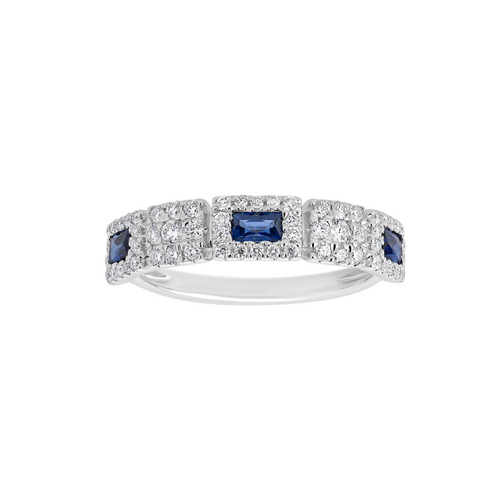 Art Deco Sapphire & Diamond Ring in 14K White Gold – 0.47 CT Sapphire & 0.39 CTW Diamonds