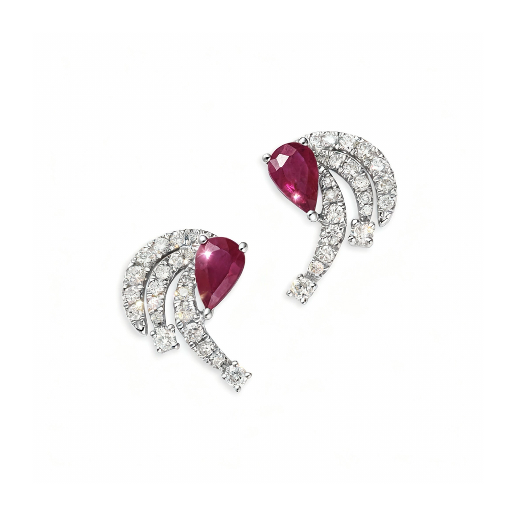Diamond Ruby Earrings in 14K White Gold