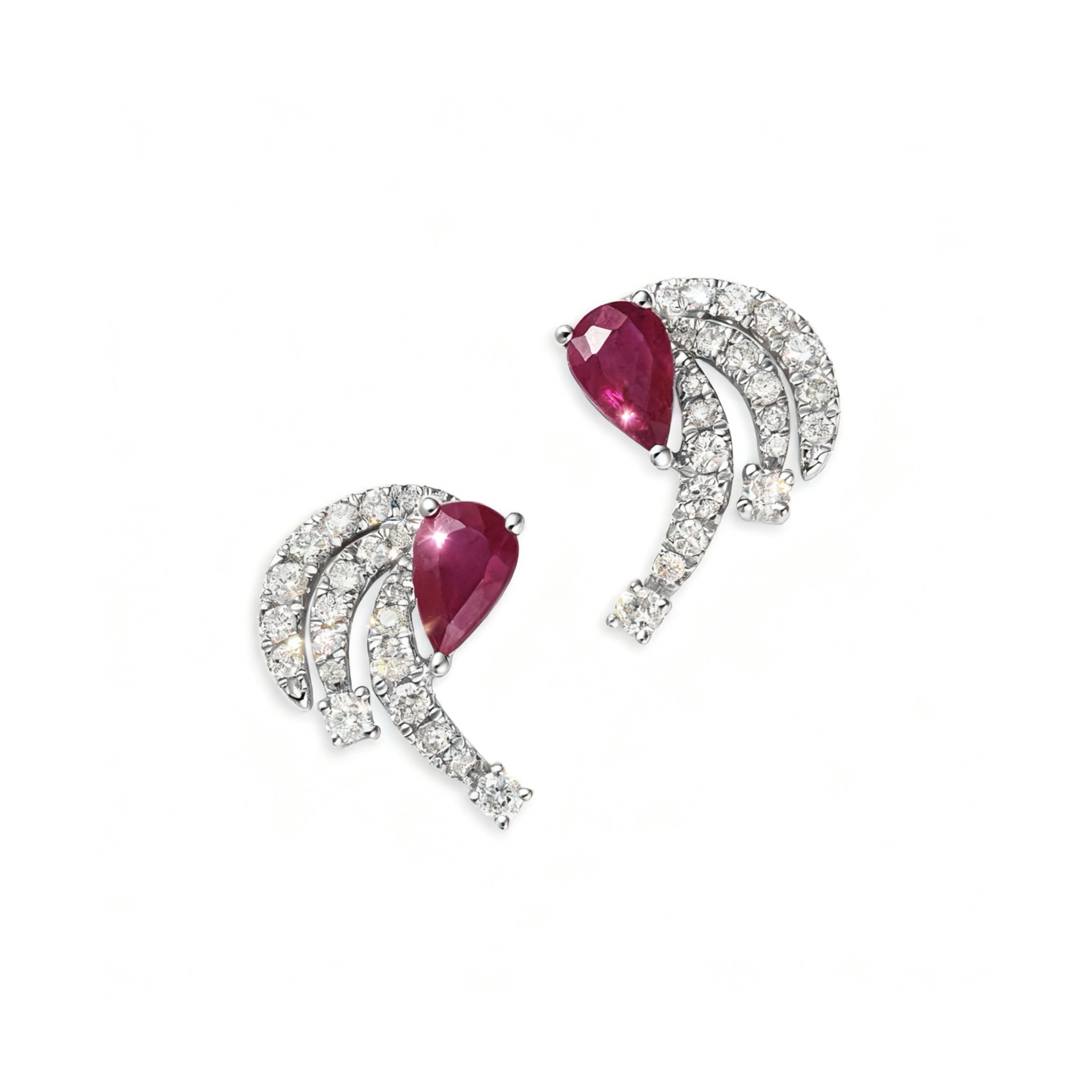 Diamond Ruby Earrings in 14K White Gold