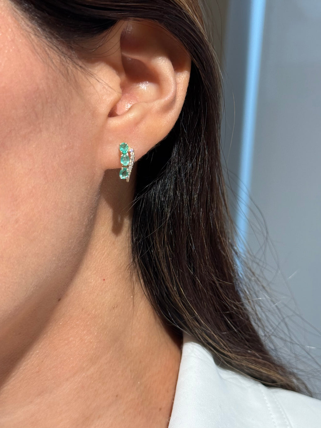 Diamond Emerald Earrings in 14K Yellow Gold