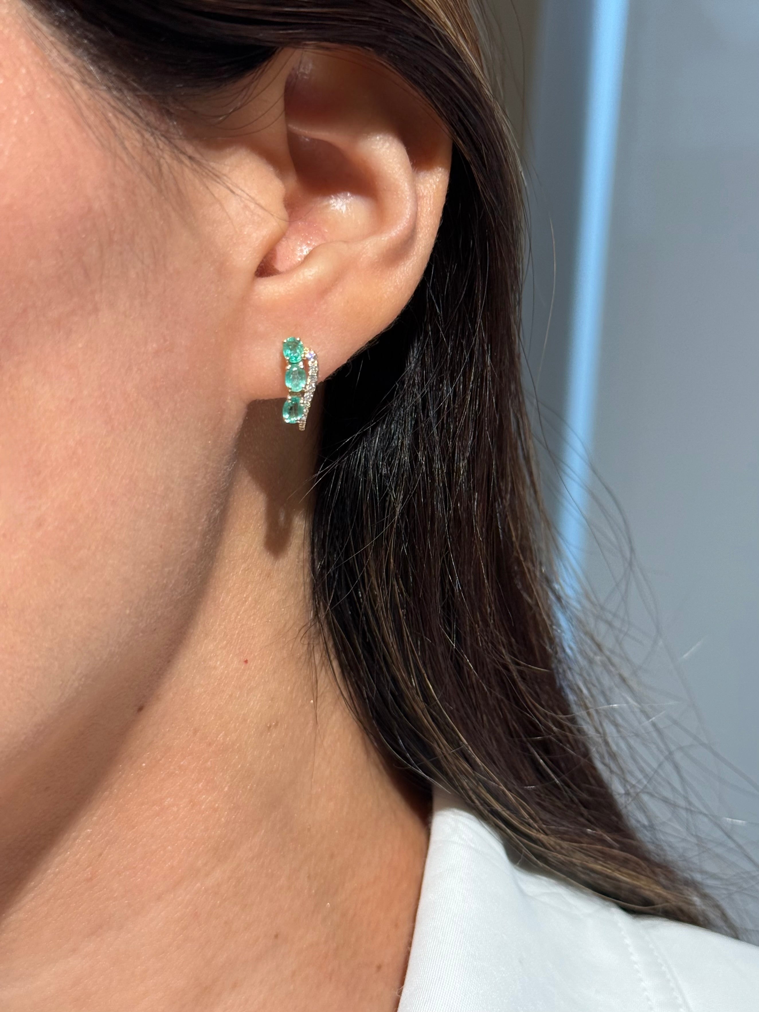 Diamond Emerald Earrings in 14K Yellow Gold