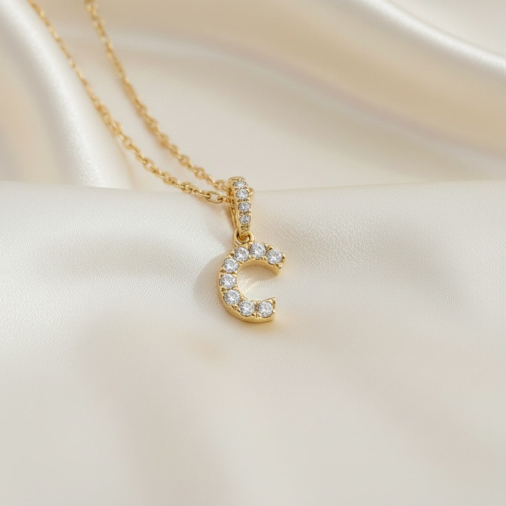 Diamond Initial “C” Necklace in 14K Yellow Gold – 0.11 CTW Natural Diamonds