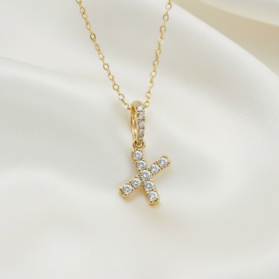 Diamond Initial “X” Necklace in 14K Yellow Gold – 0.11 CTW Natural Diamonds