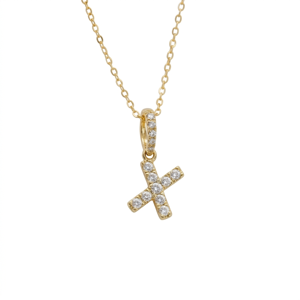 Diamond Initial “X” Necklace in 14K Yellow Gold – 0.11 CTW Natural Diamonds
