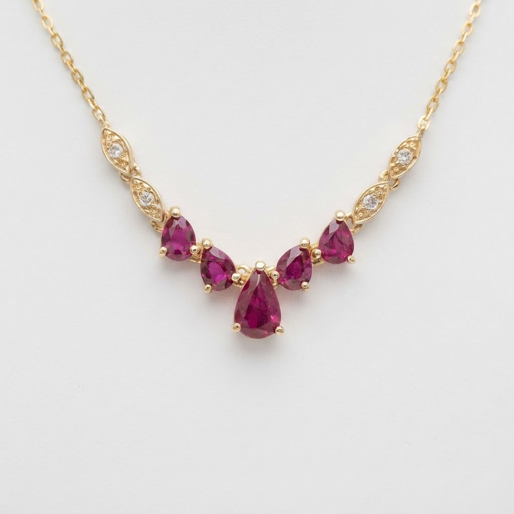 Ruby Diamond Necklace in 14K Yellow Gold