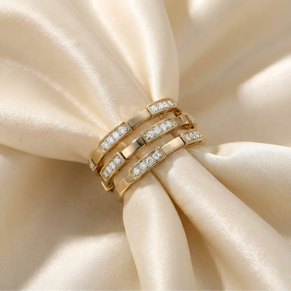 Diamond Triple Flexible Band Ring in 14K Yellow Gold