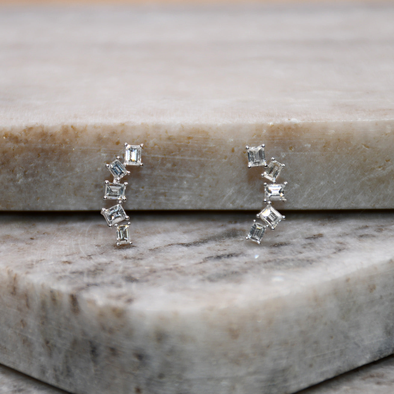 Baguette Diamond Crawler Earrings 18k White Gold