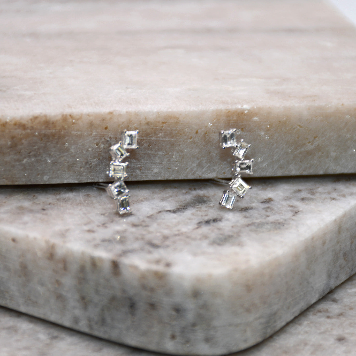 Baguette Diamond Crawler Earrings 18k White Gold