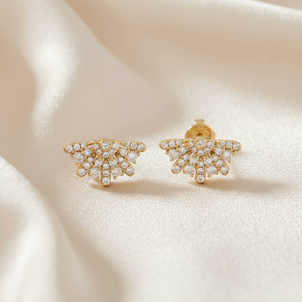 Diamond Abanico Earrings in 14K Yellow Gold