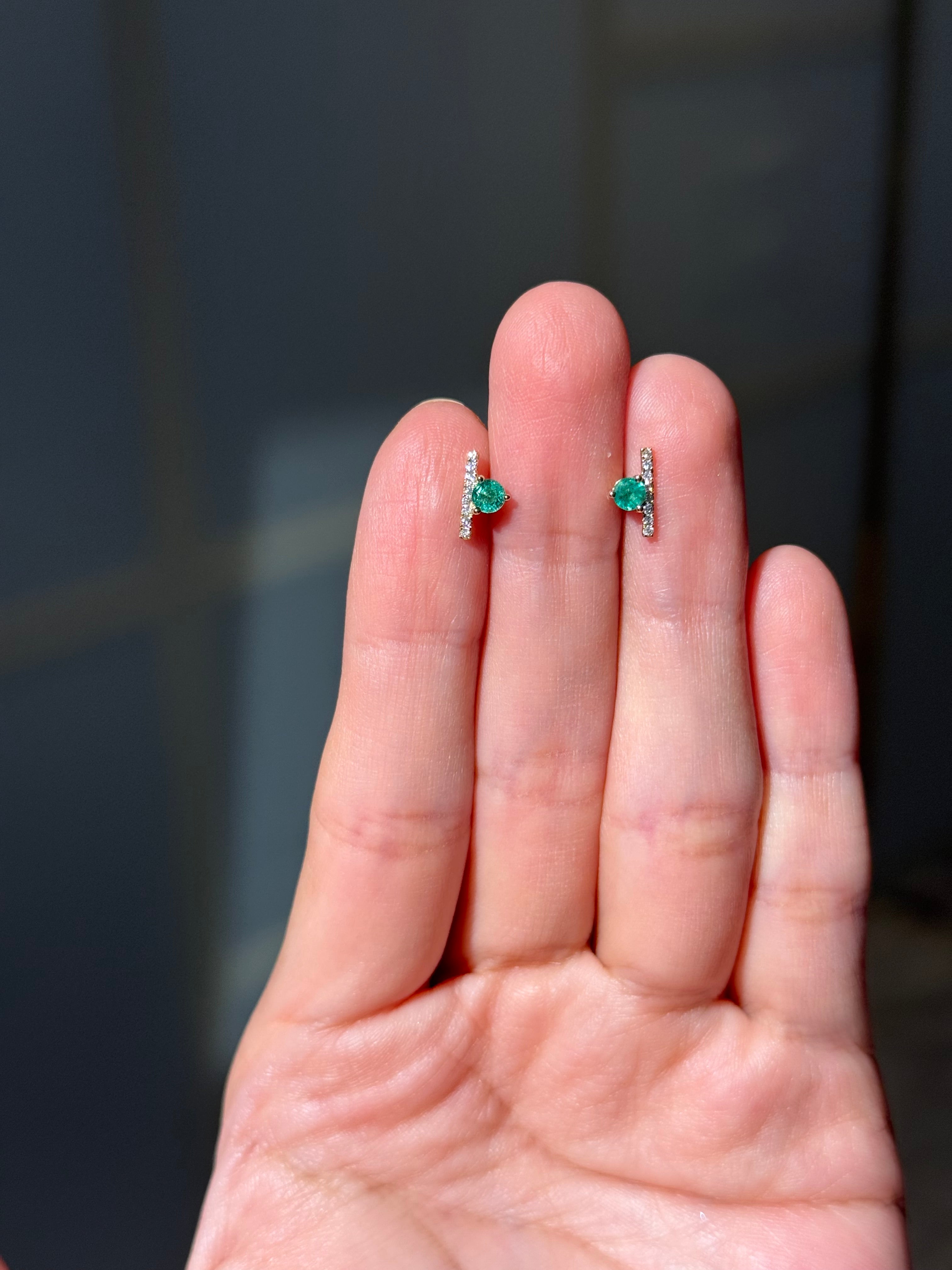 Diamond Emerald Studs in 14K Yellow Gold