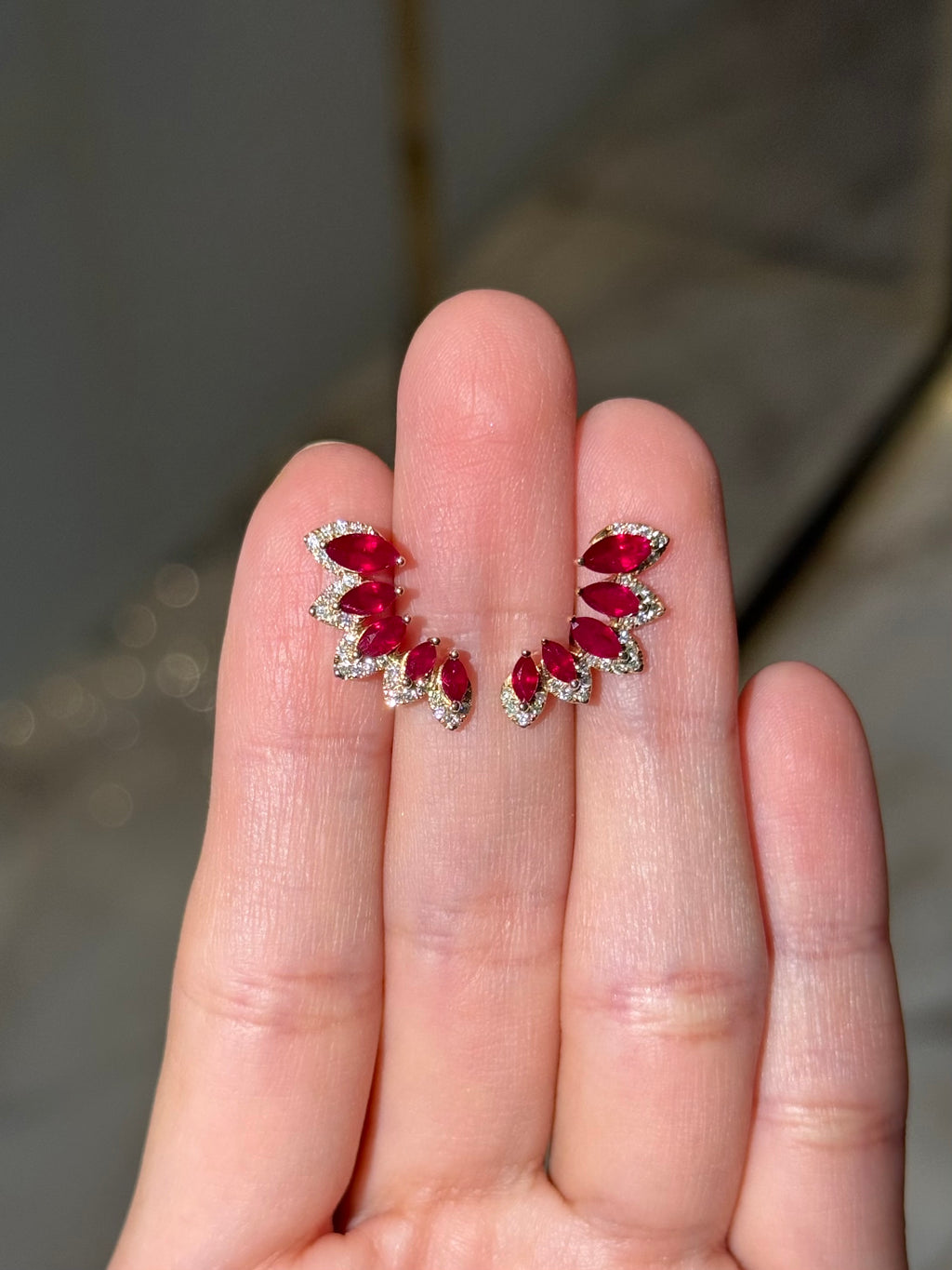Diamond Ruby Crawlers in 14K Yellow Gold