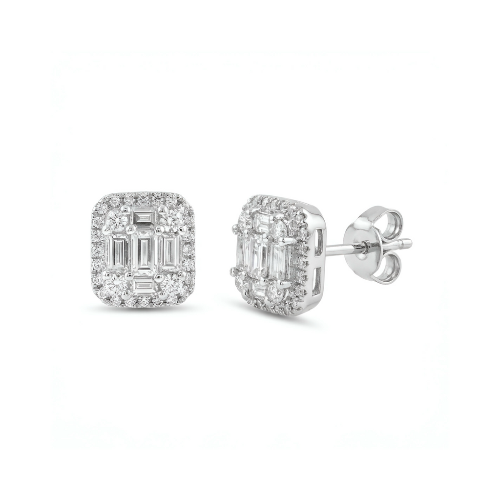 Emerald Cut Diamond Studs 18K White Gold