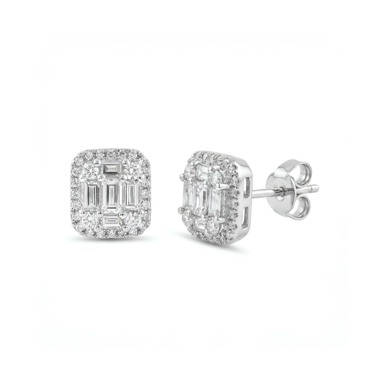 Emerald Cut Diamond Studs 18K White Gold