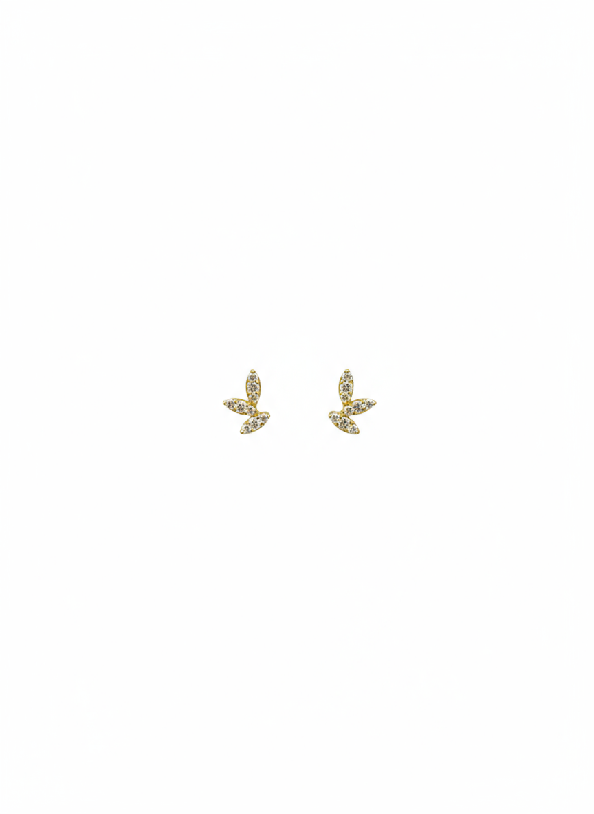 Leaf Diamond Studs in 14K Yellow Gold