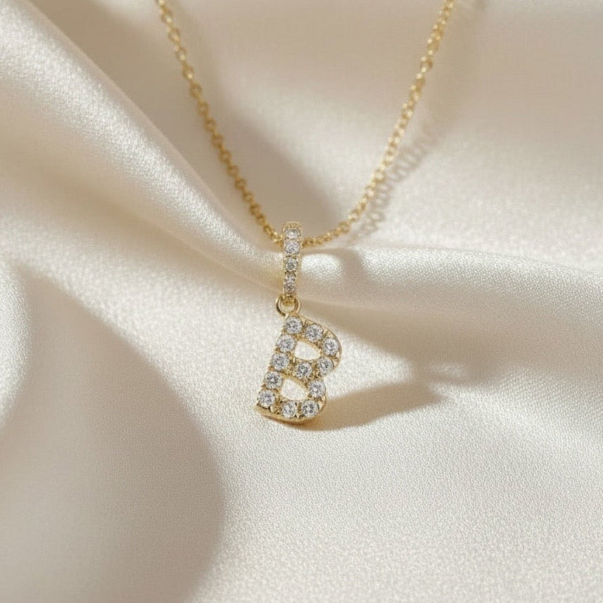 Diamond Initial “B” Necklace in 14K Yellow Gold – 0.11 CTW Natural Diamonds