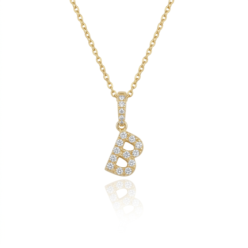Diamond Initial “B” Necklace in 14K Yellow Gold – 0.11 CTW Natural Diamonds