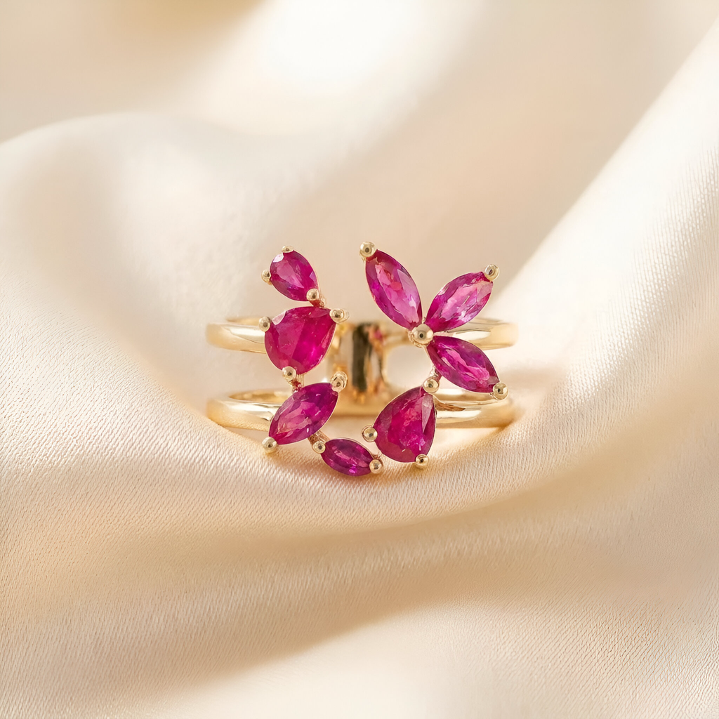 Floral Ruby Ring in 18K Yellow Gold