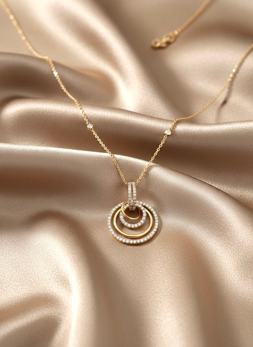 Double Diamond Hoop Necklace in 14K Yellow Gold
