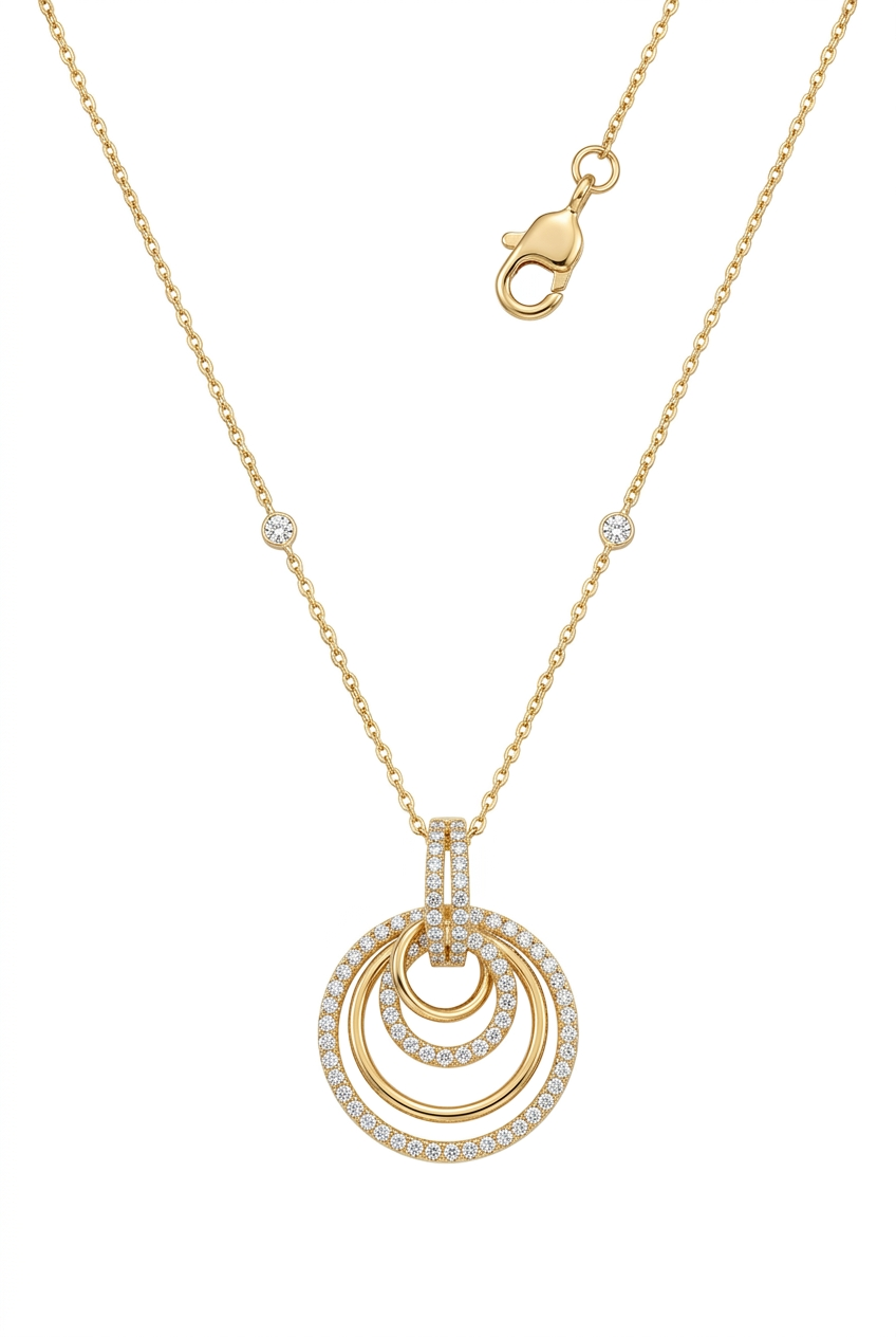 Double Diamond Hoop Necklace in 14K Yellow Gold – 0.73 CTW Modern Fine Jewelry