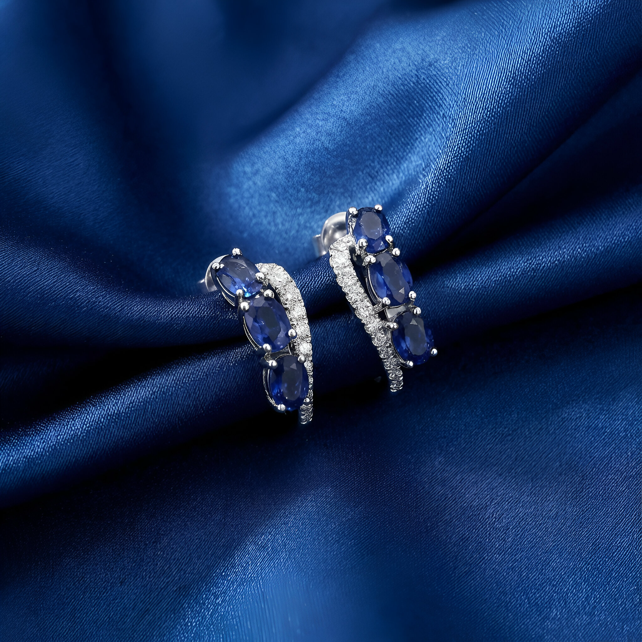 Sapphire Diamond Earrings in 14k White Gold