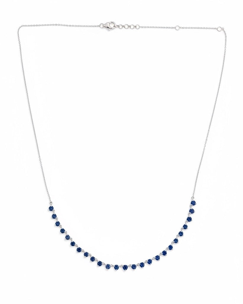 Blue Sapphire Station Necklace in 14K White Gold — 2.49 CTW Natural Blue Sapphires